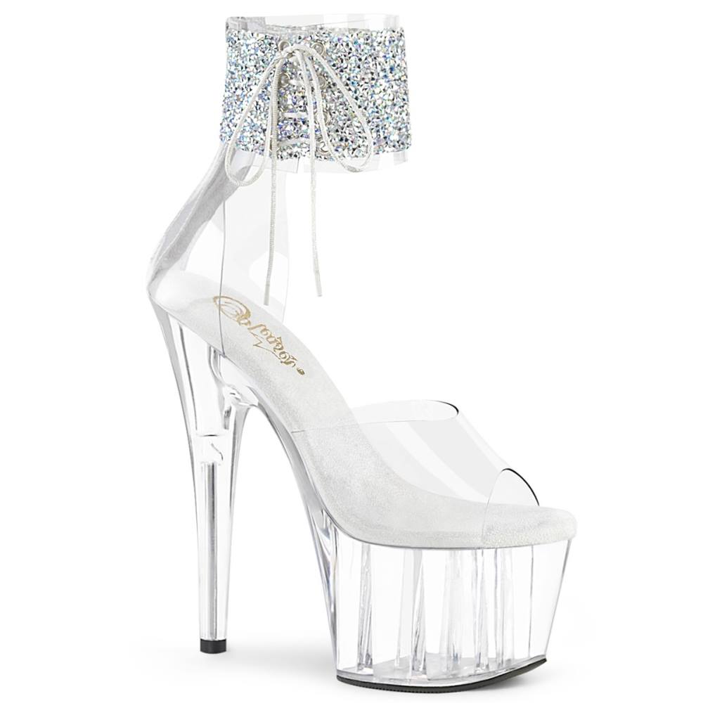 Pleaser - ADORE724RS02 Sandale à bride à la cheville, Pole dance chaussures - Chaussures de pole dance - Blanc/Couleur argent Product image